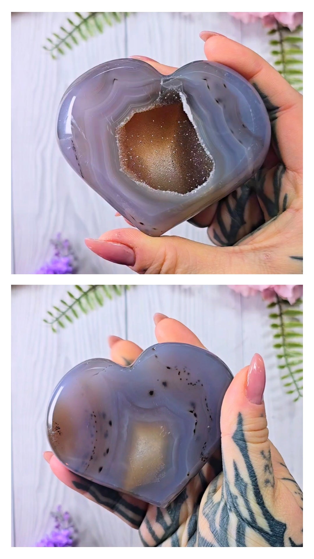 Druzy Agate Heart on stand H76