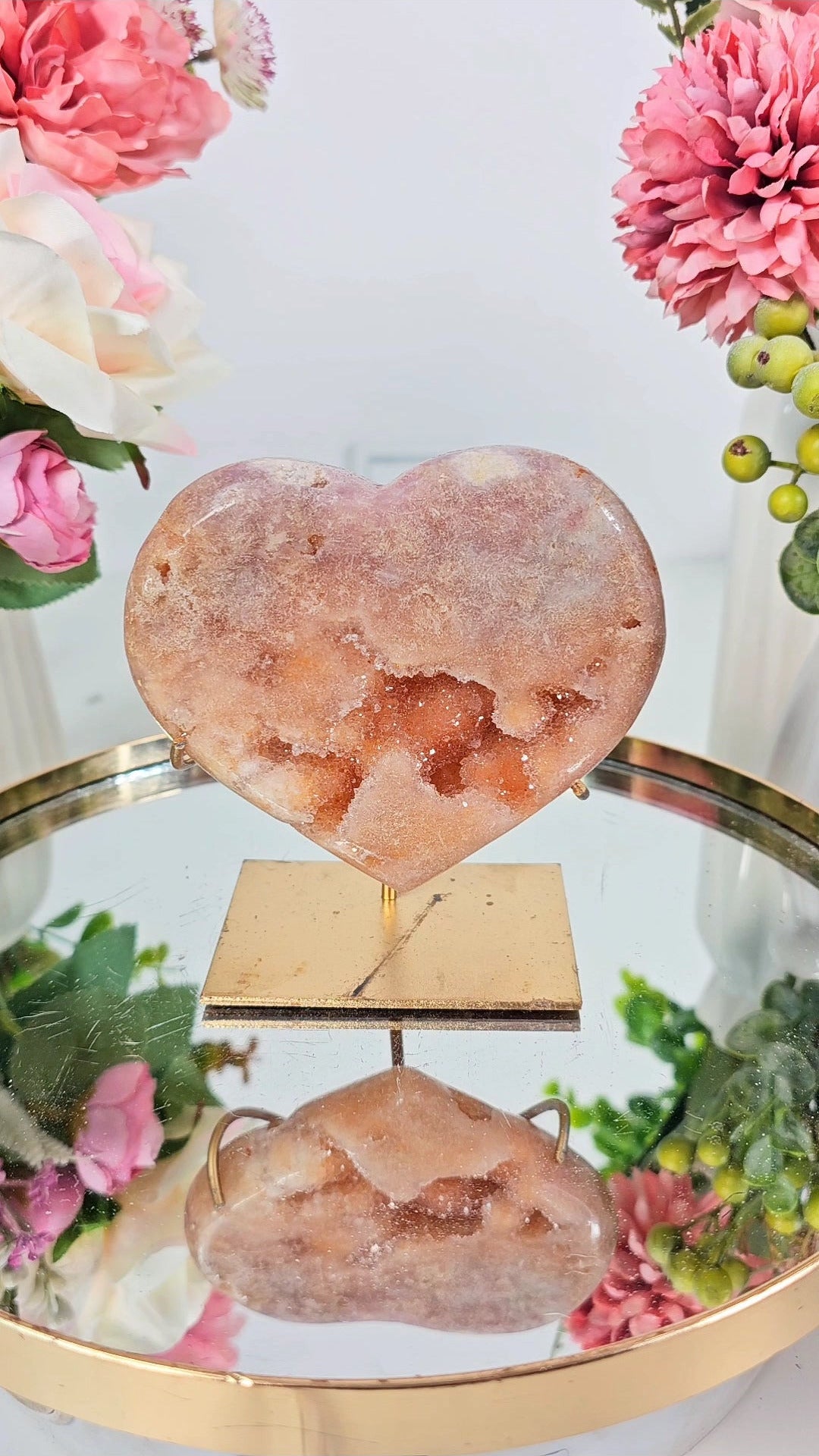 Pink Amethyst Heart on stand H161