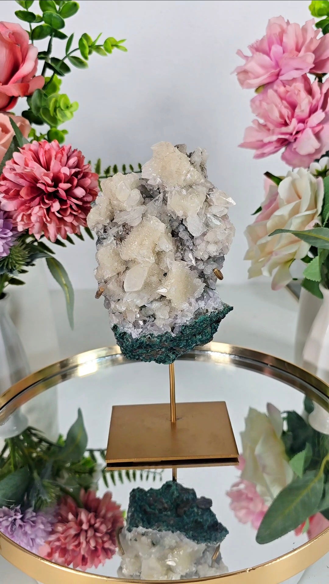 Calcite / Zeolite Flower Amethyst Formation on Stand CFLX205
