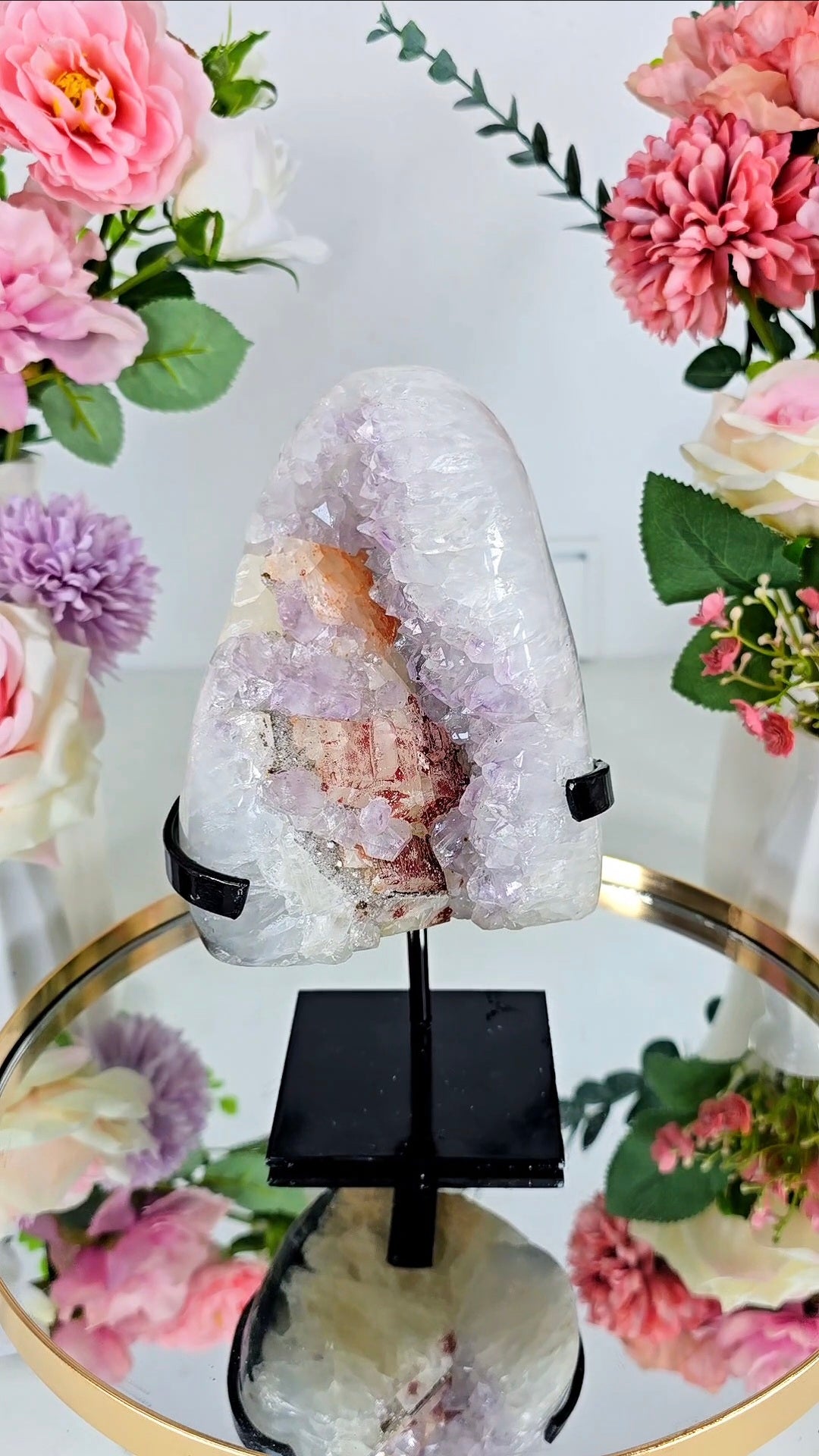 Amethyst with Calcite and Hematite on Stand 08