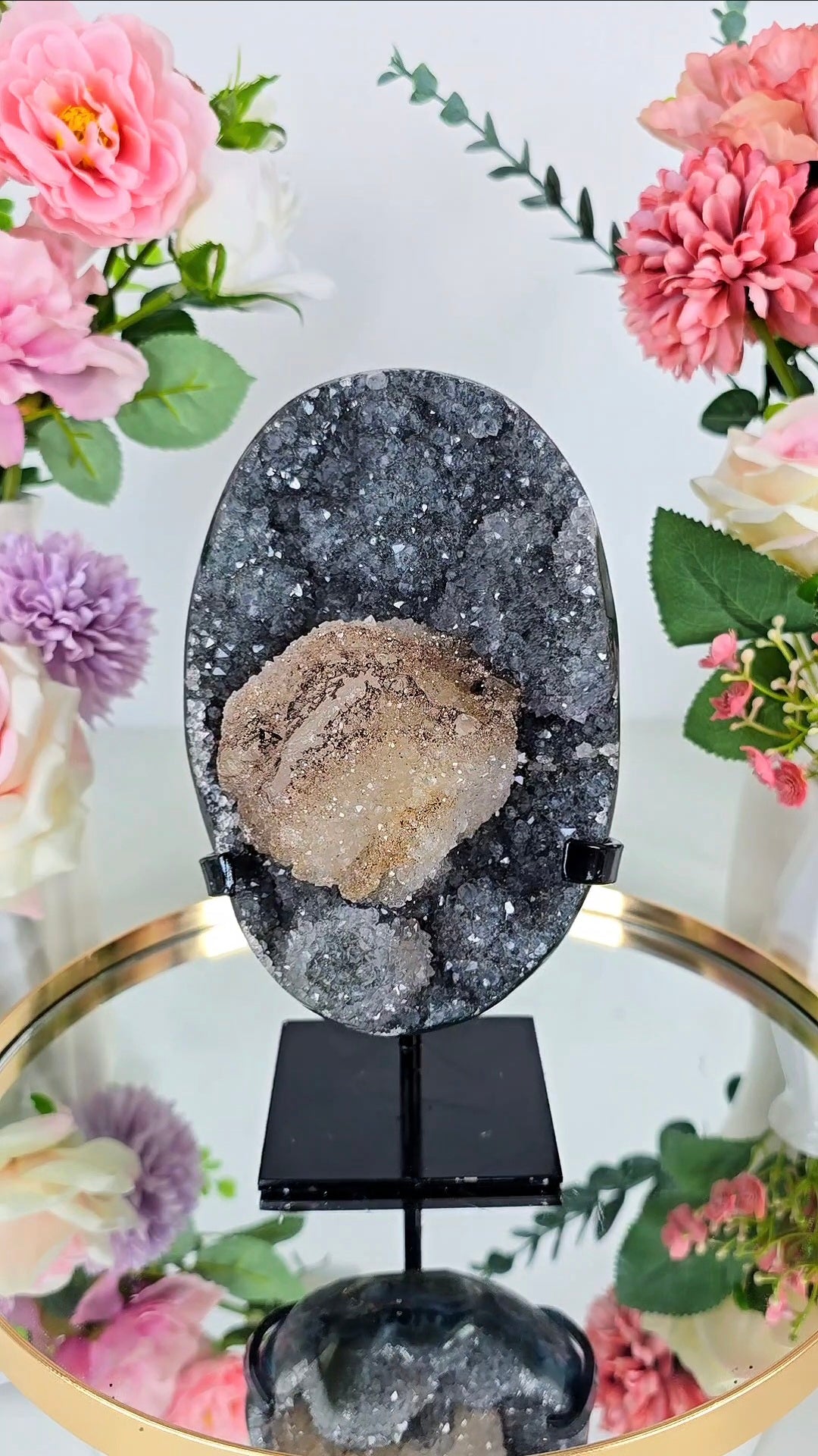 Amethyst with Calcite and Hematite on Stand 07