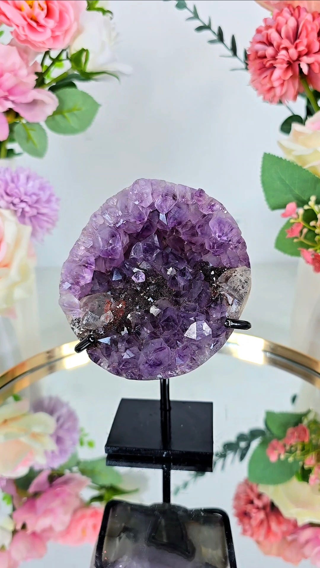 Amethyst with Calcite and Hematite on Stand 03