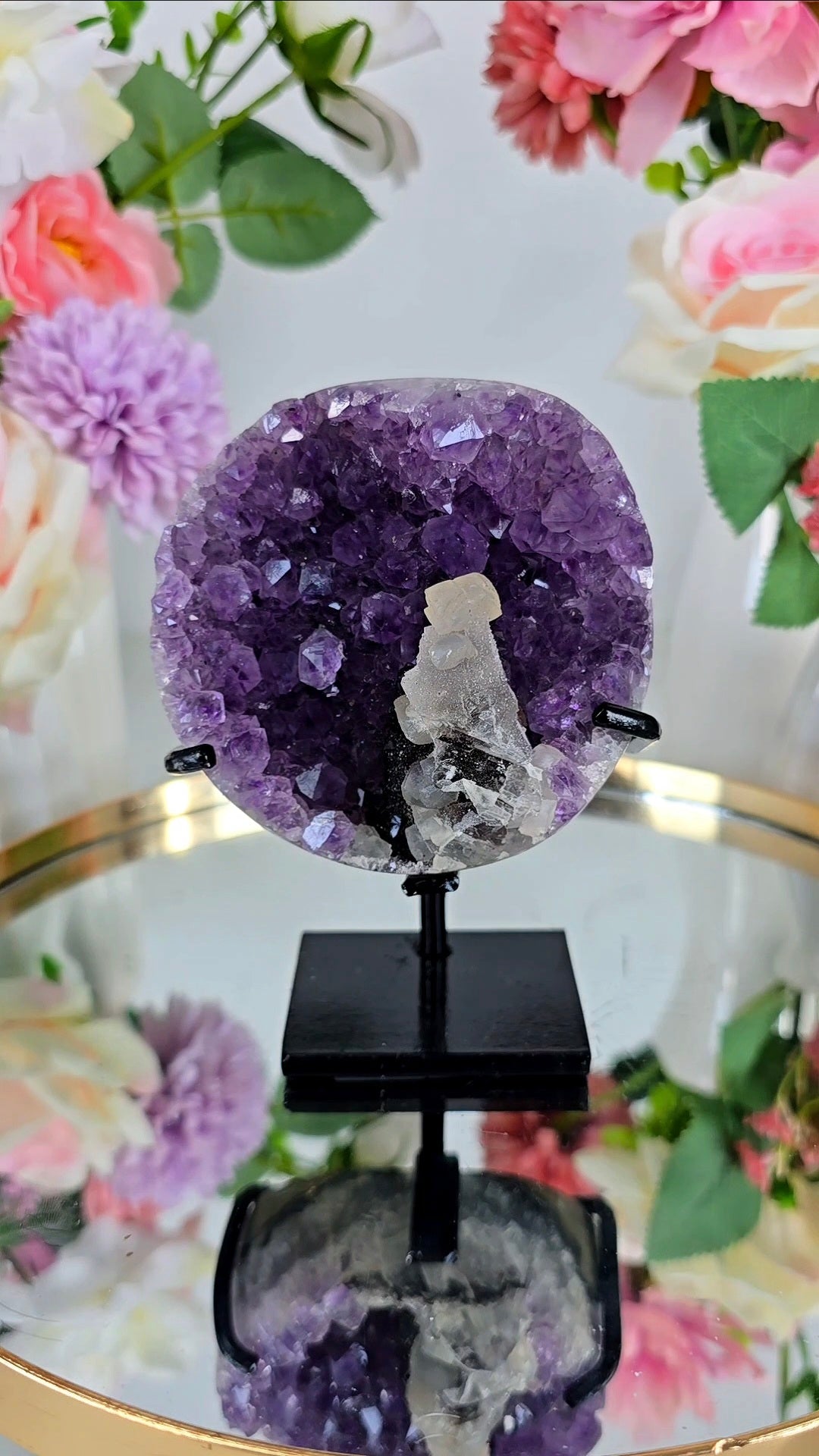 Amethyst with Calcite and hematite on Stand 12