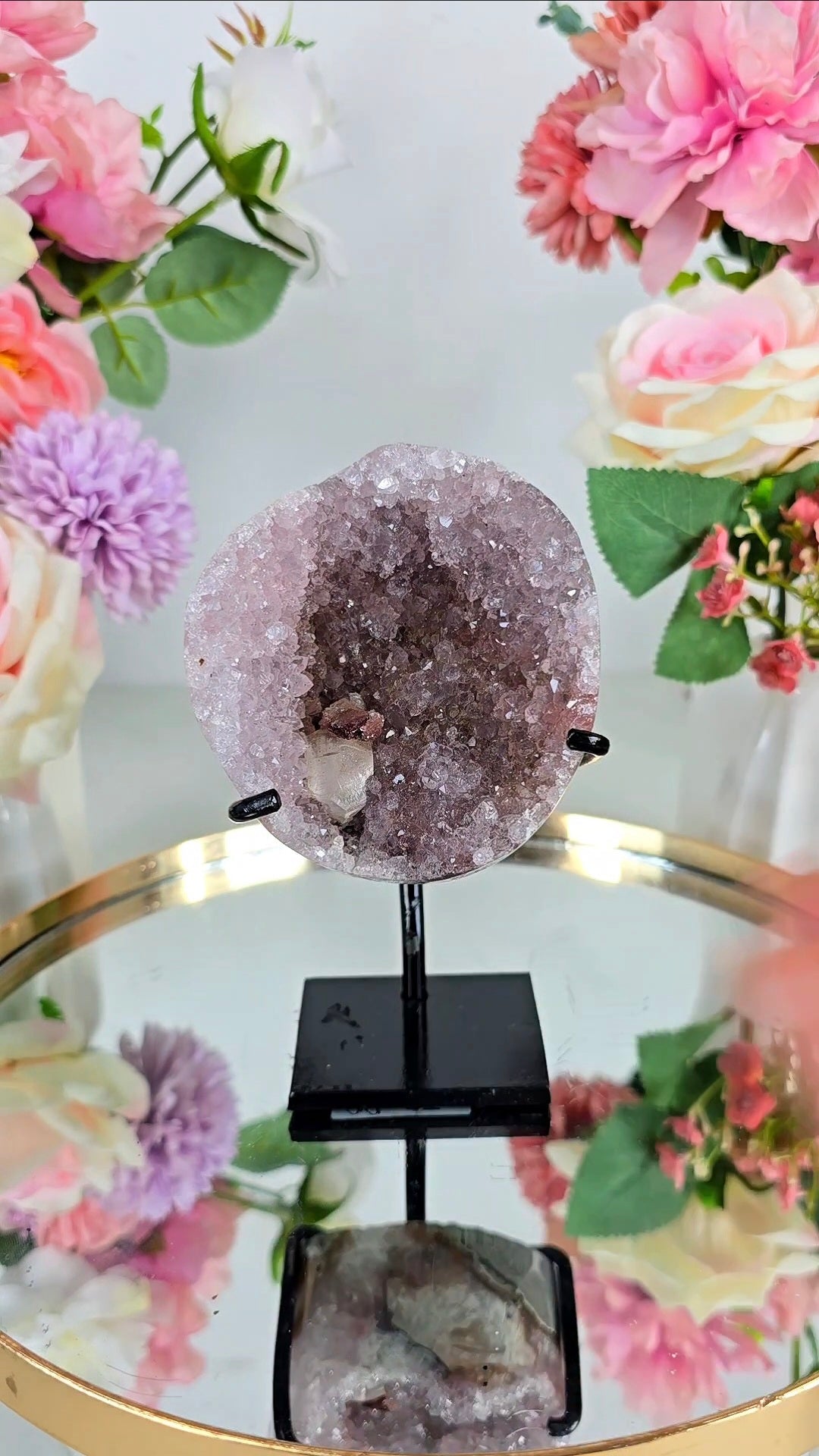 Amethyst with Calcite and hematite on Stand 13