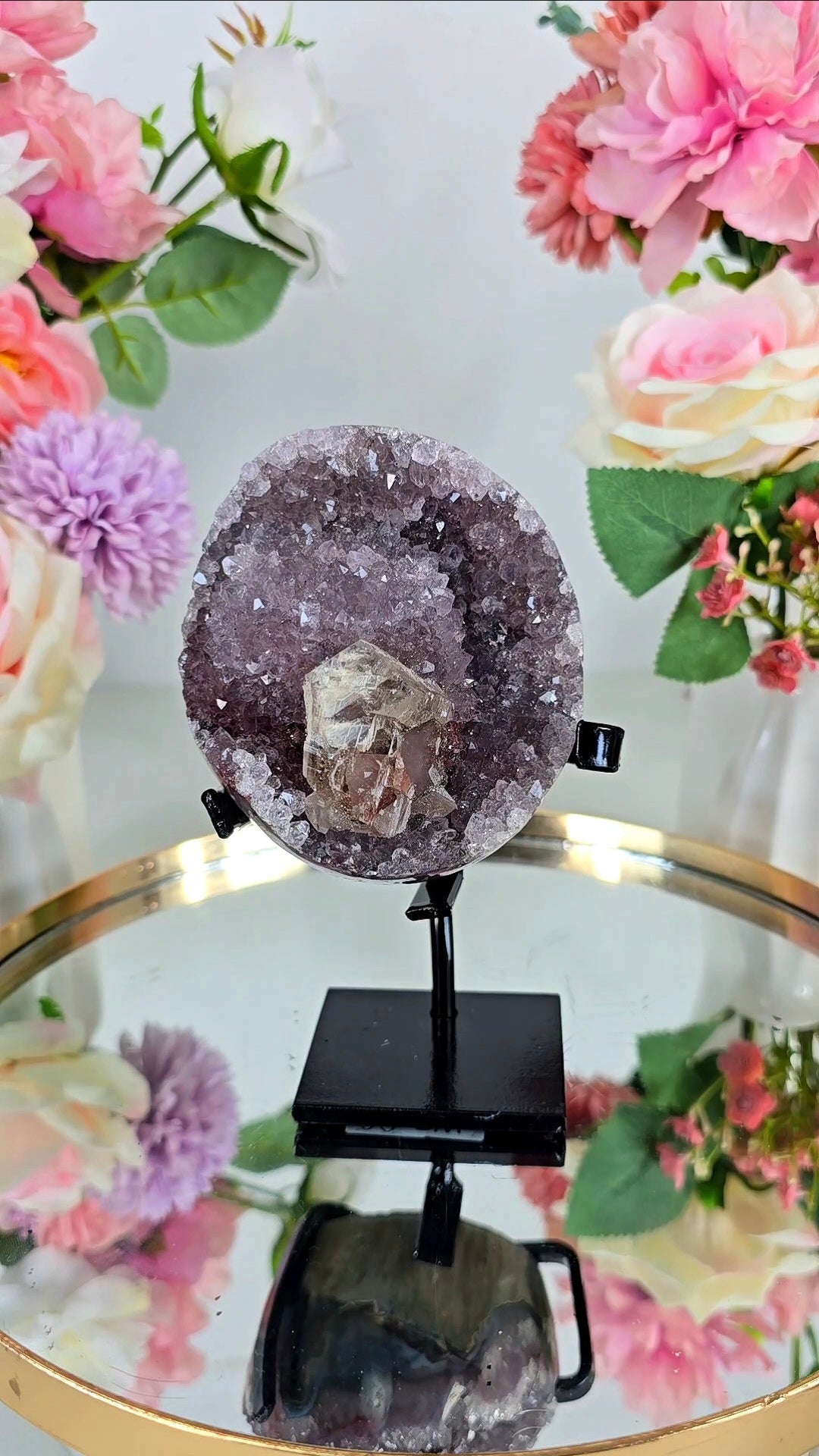 Amethyst with Calcite and hematite on Stand 14