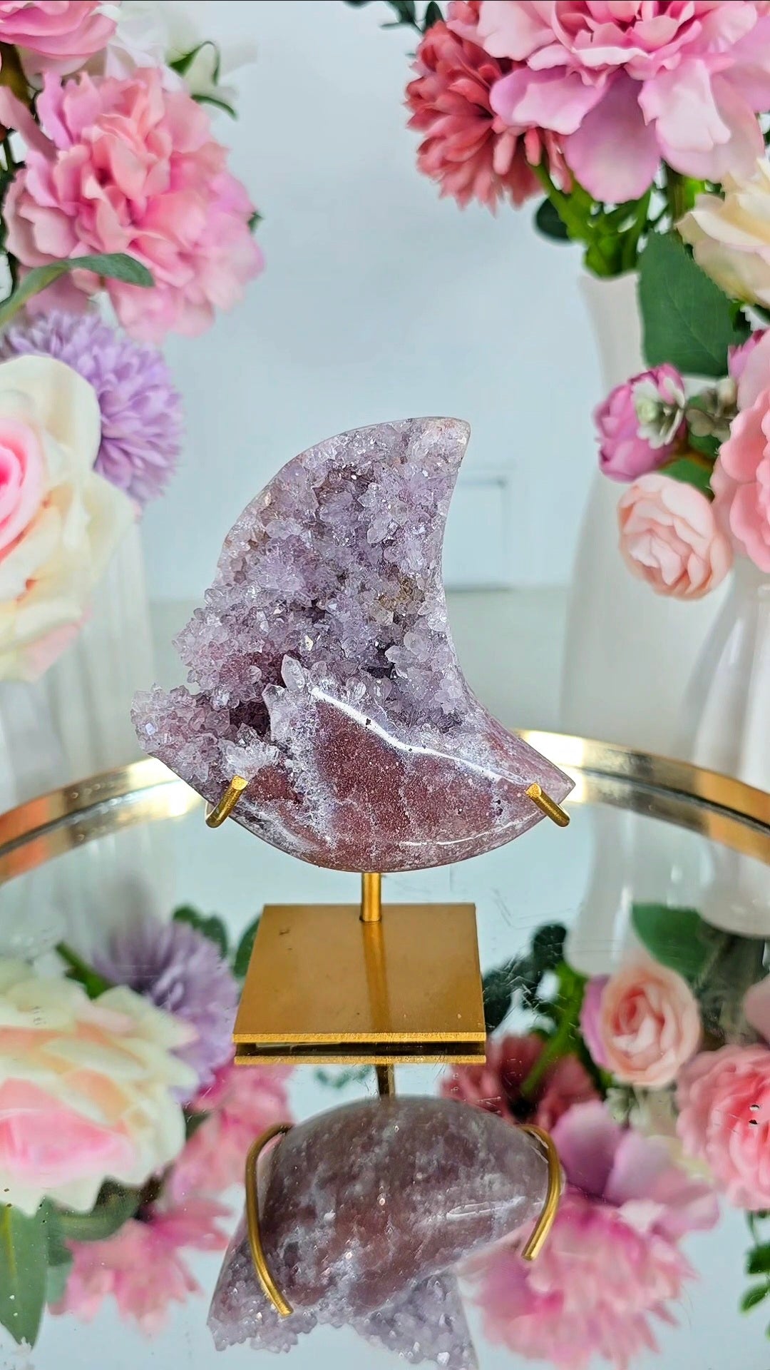 Pink Amethyst Moon on stand CM148
