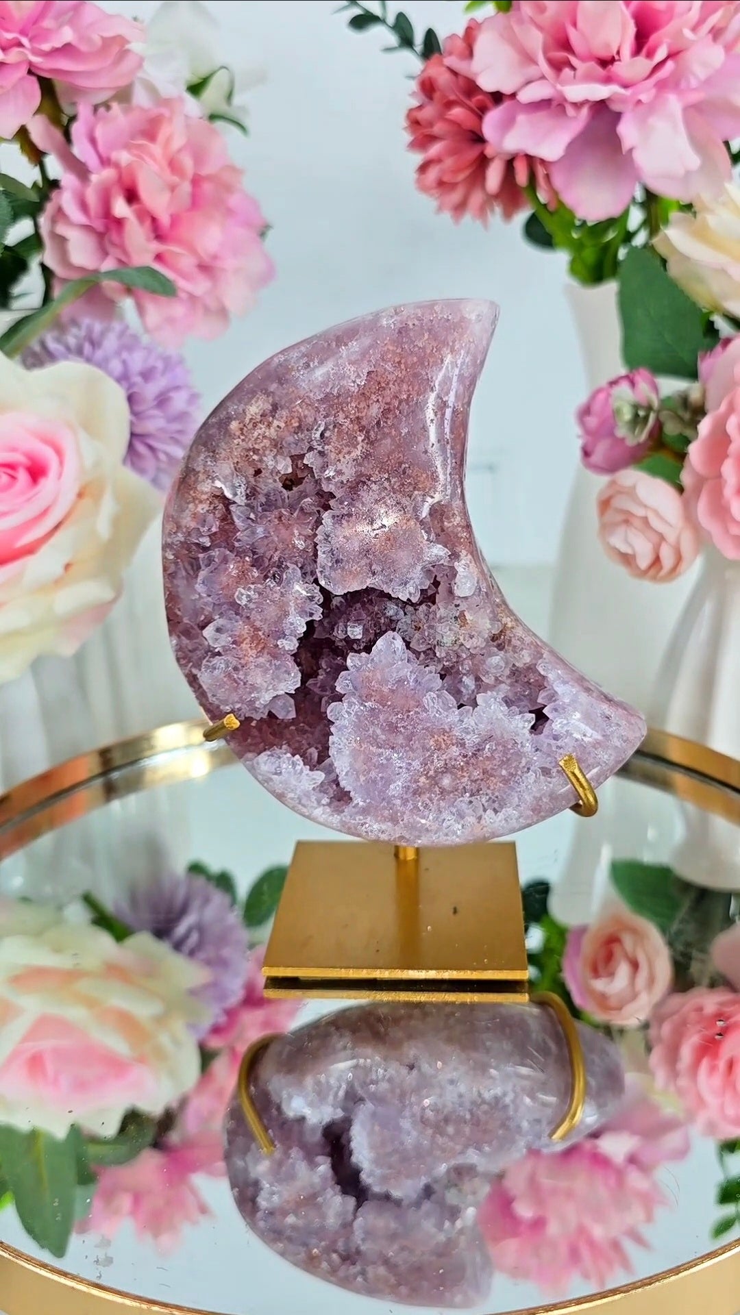 Pink Amethyst Moon on stand CM150