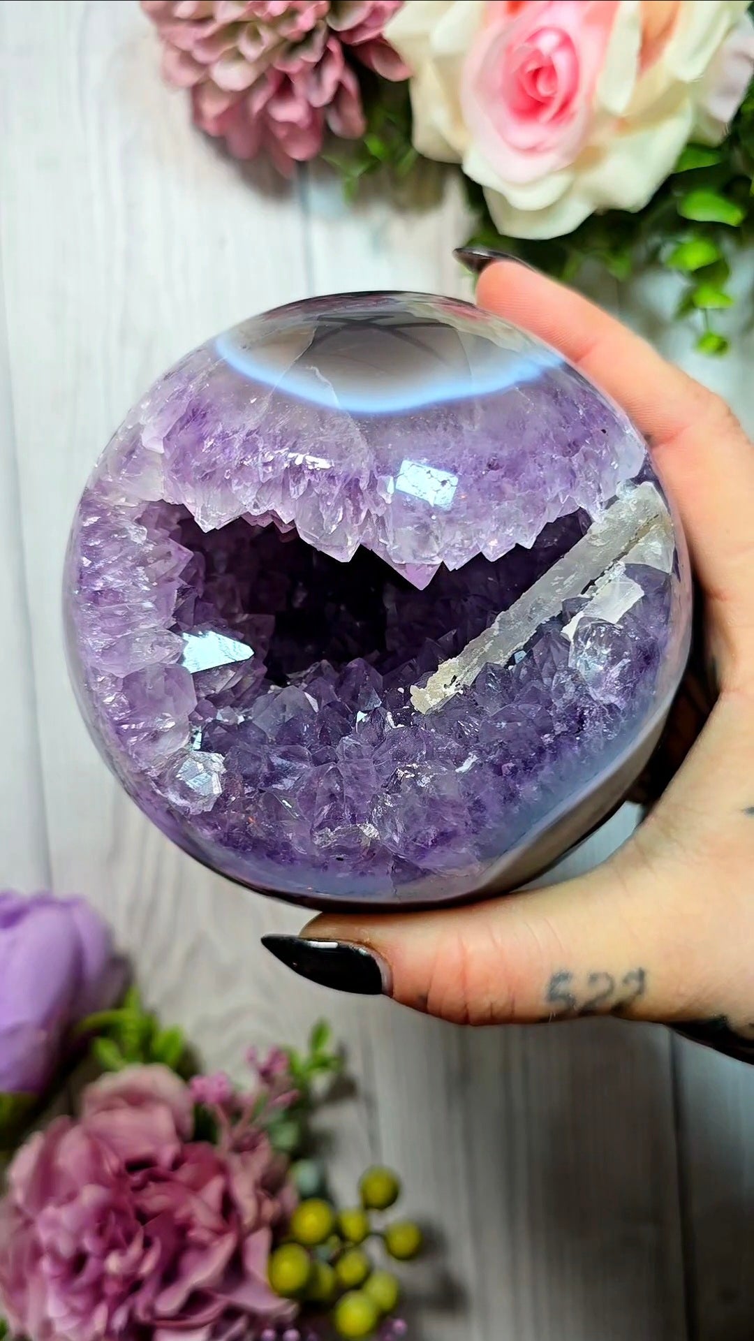 Druzy Agate Amethyst Sphere with Calcite CS214