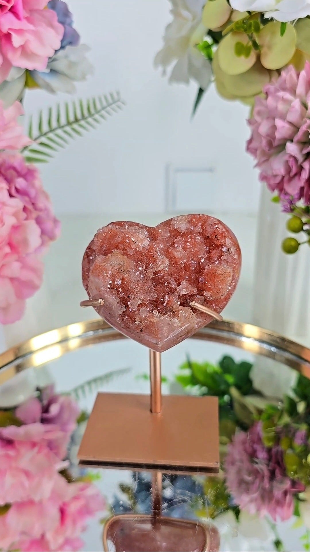 Pink Amethyst Heart on stand H14