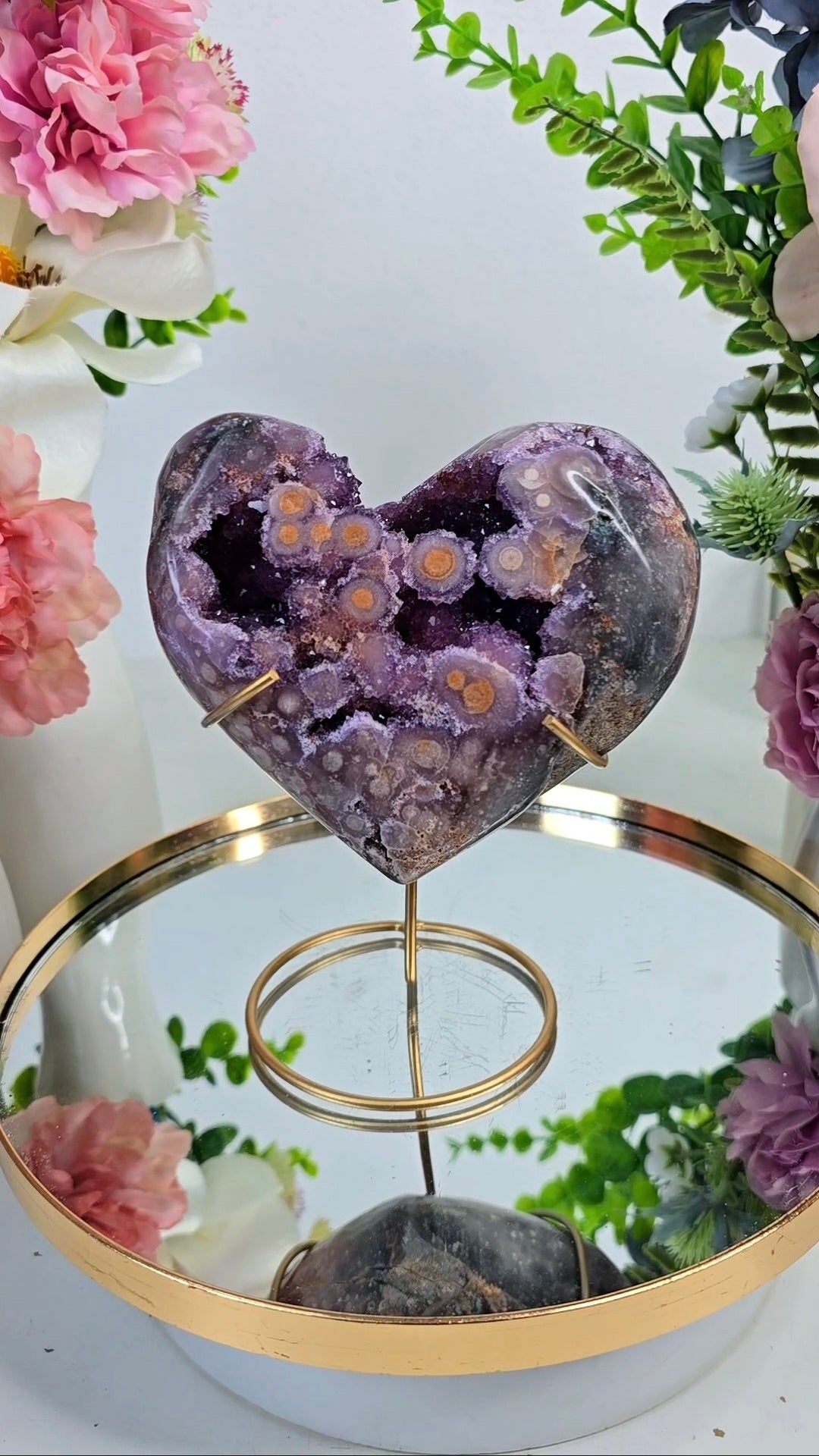Pink Amethyst Heart on stand H60