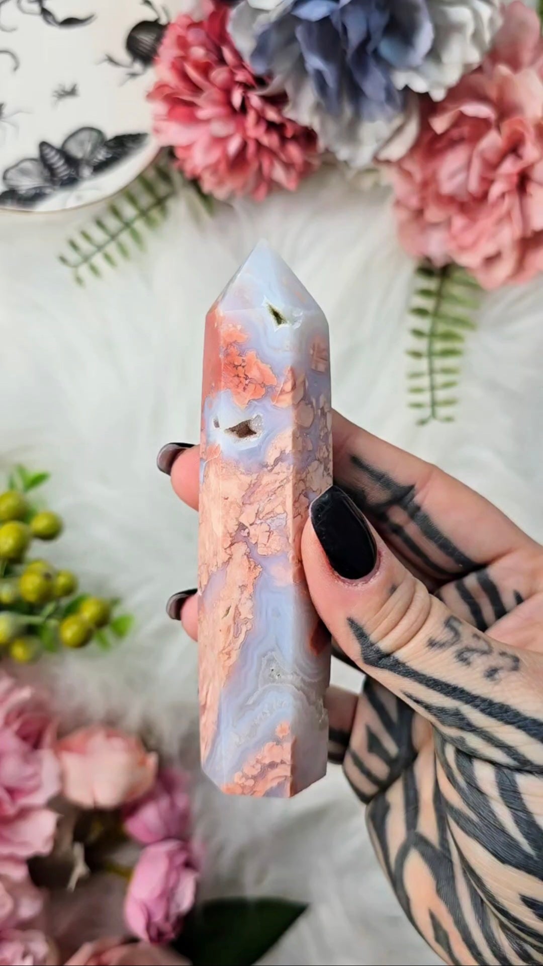 Pink Mosaic Cotton Candy Agate Tower