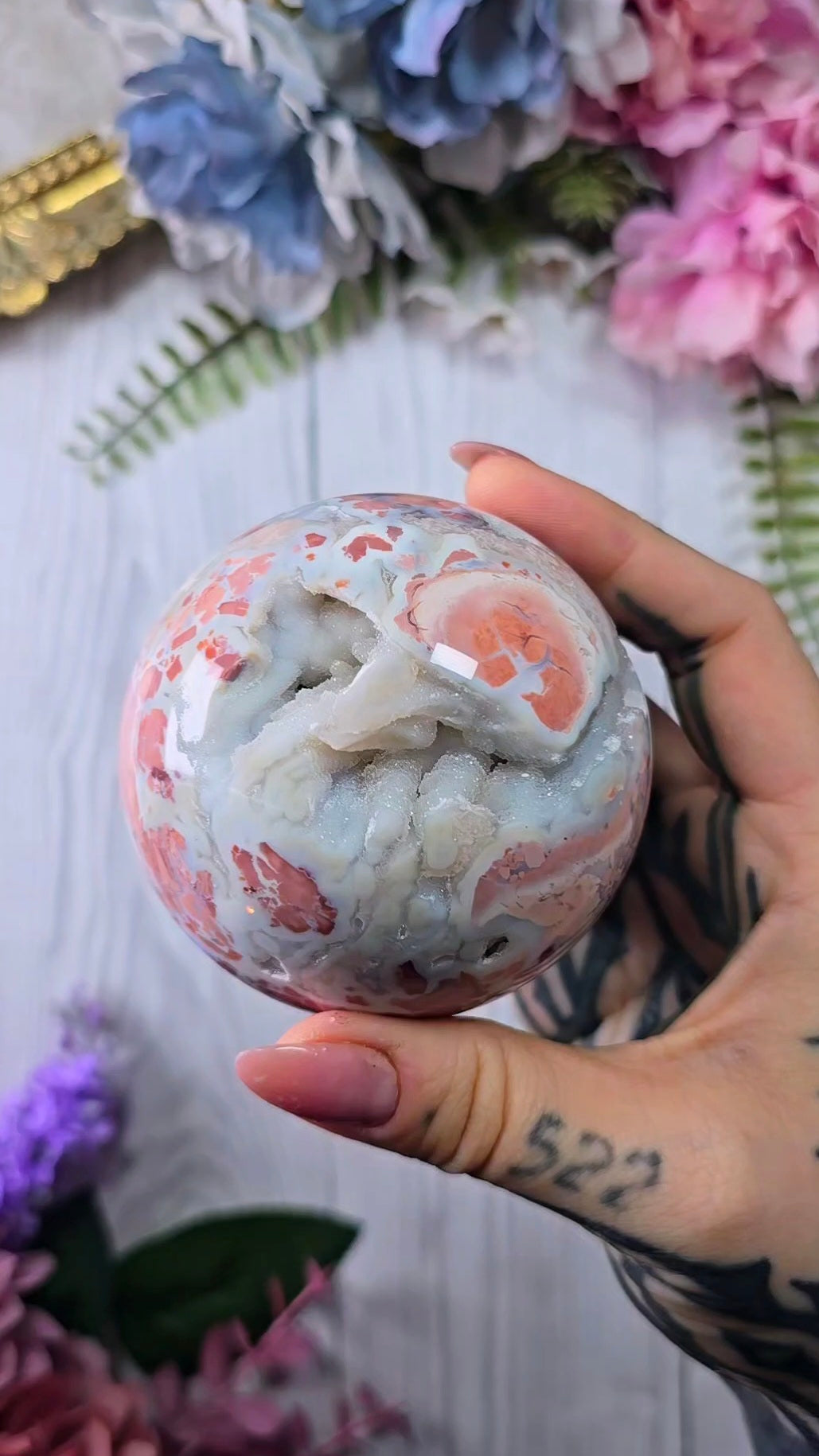 Pink Mosaic / Cotton Candy Agate Sphere