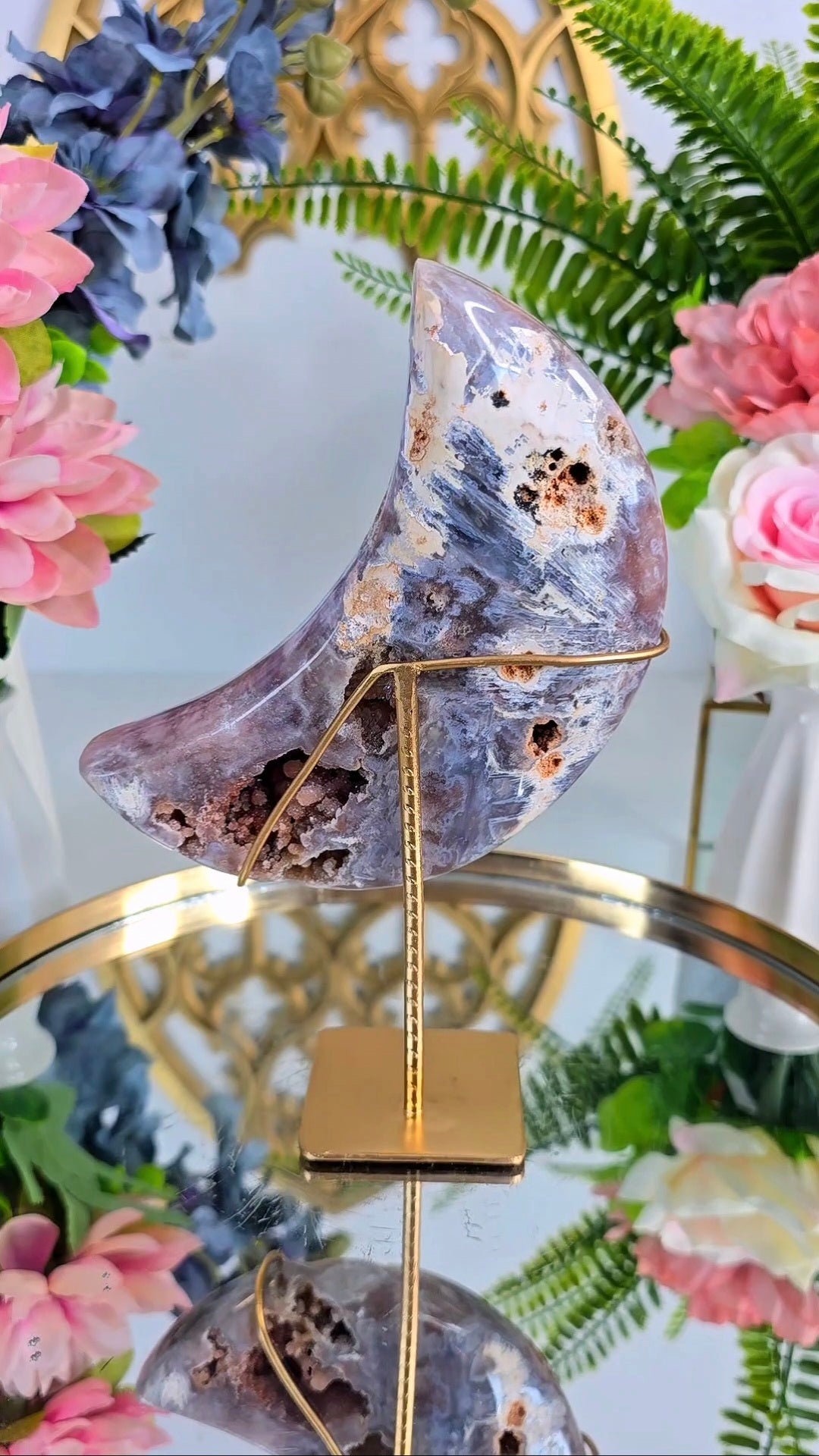 Pink Amethyst Moon on stand CM390