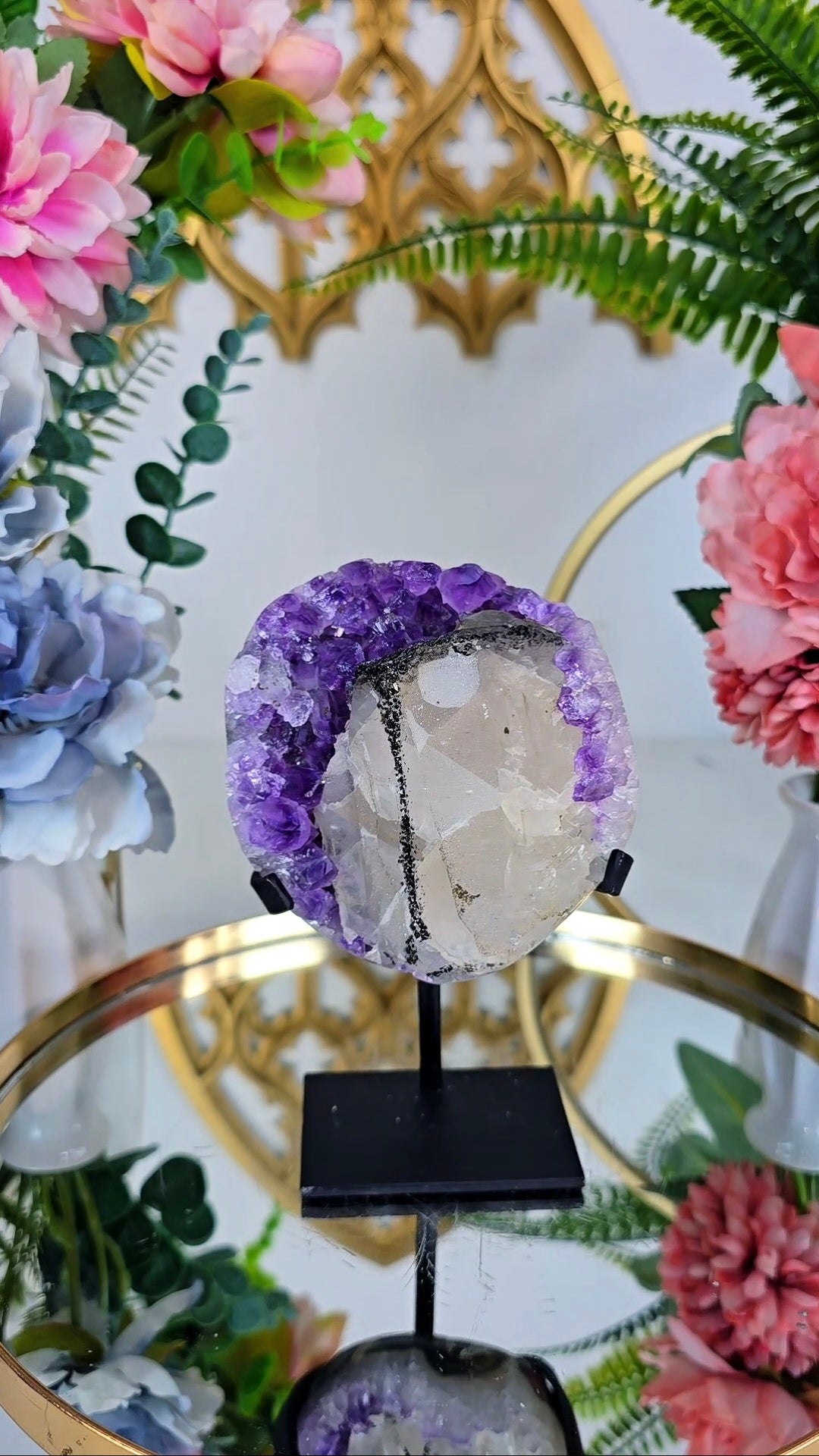 Sparkly Calcite on Amethyst on Stand 292