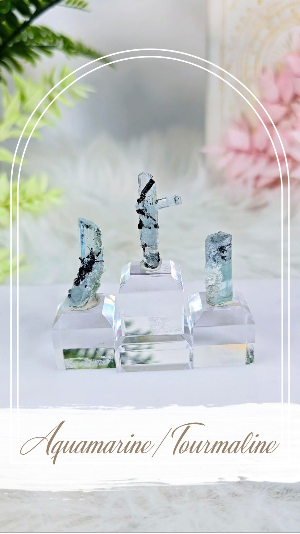 Aquamarine with Tourmaline Specimens on Base