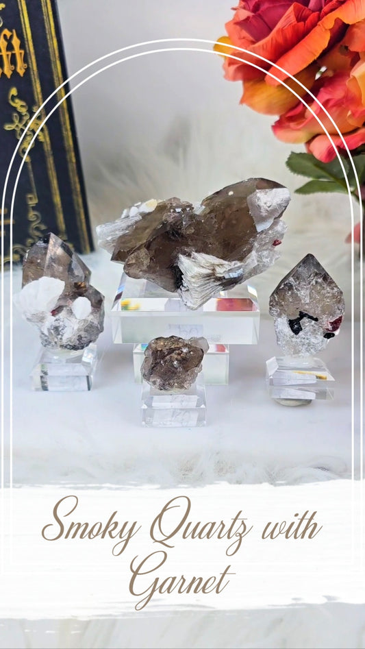 Smoky Quartz with Garnet, Tourmaline and Albite