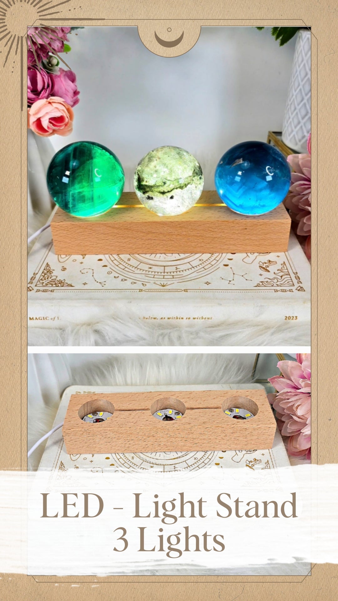 LED-Light Stand / 3 Lights for Spheres and other Crystals