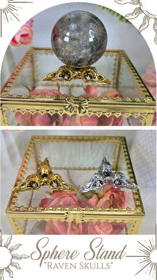 Sphere Stand "Raven Skulls" Gold or Silver