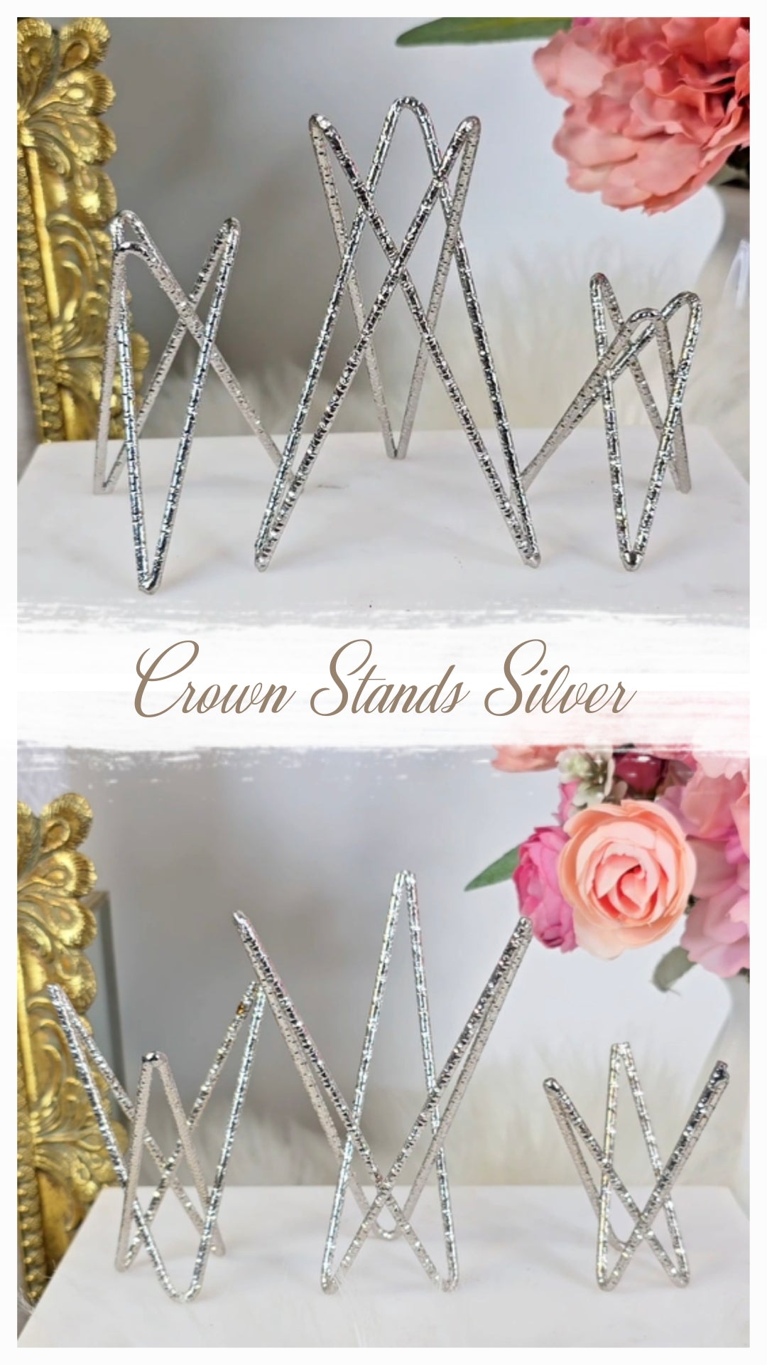 Sphere & double Terminated Stand "Crown" Silver