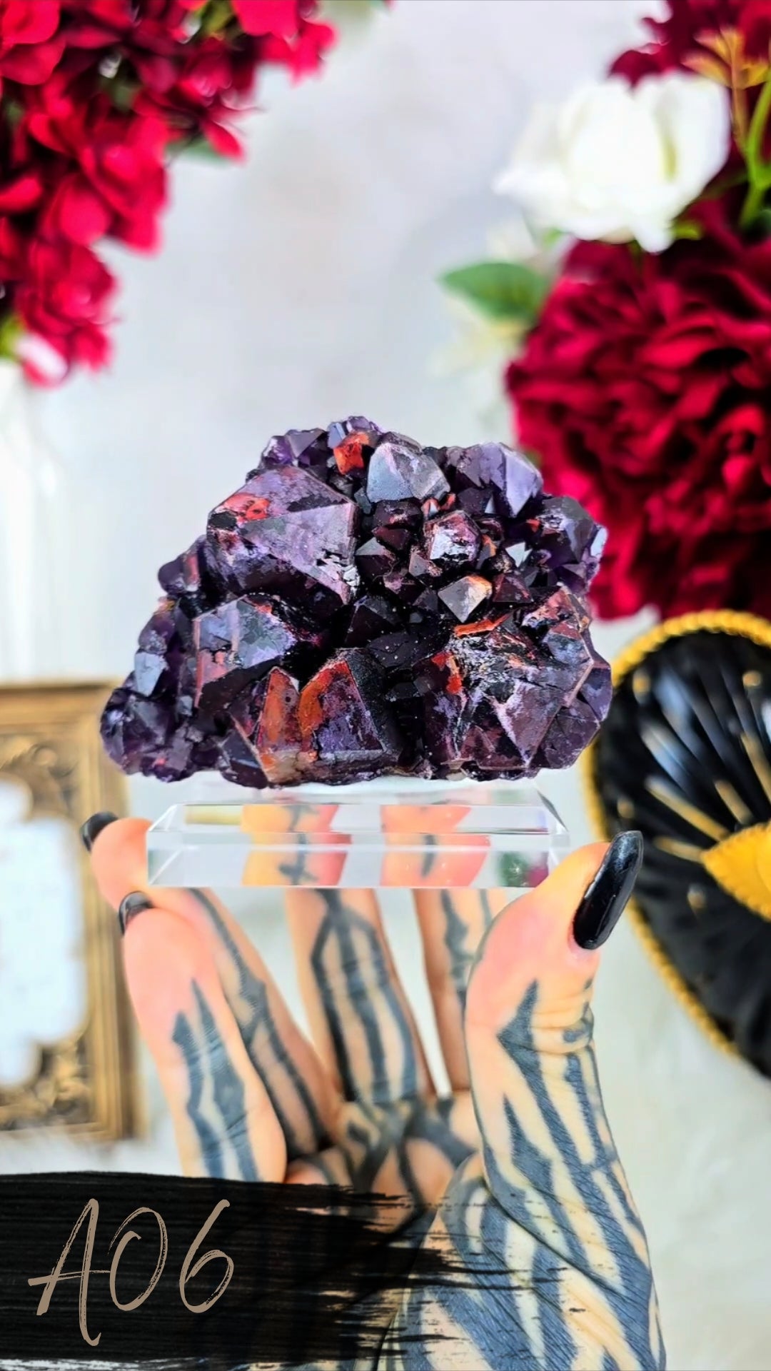 Hematite Alien Amethyst Clusters on Base