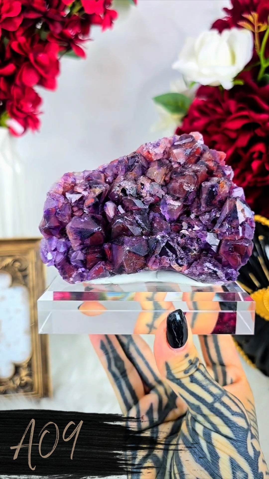 Hematite Alien Amethyst Clusters on Base