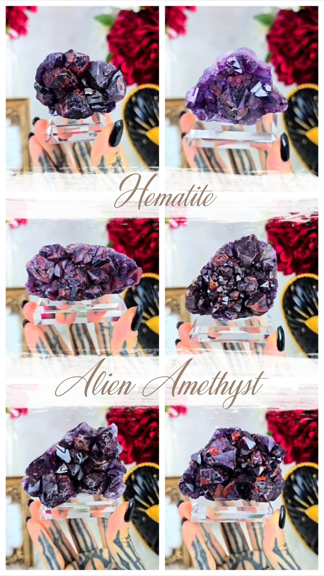 Hematite Alien Amethyst Clusters on Base