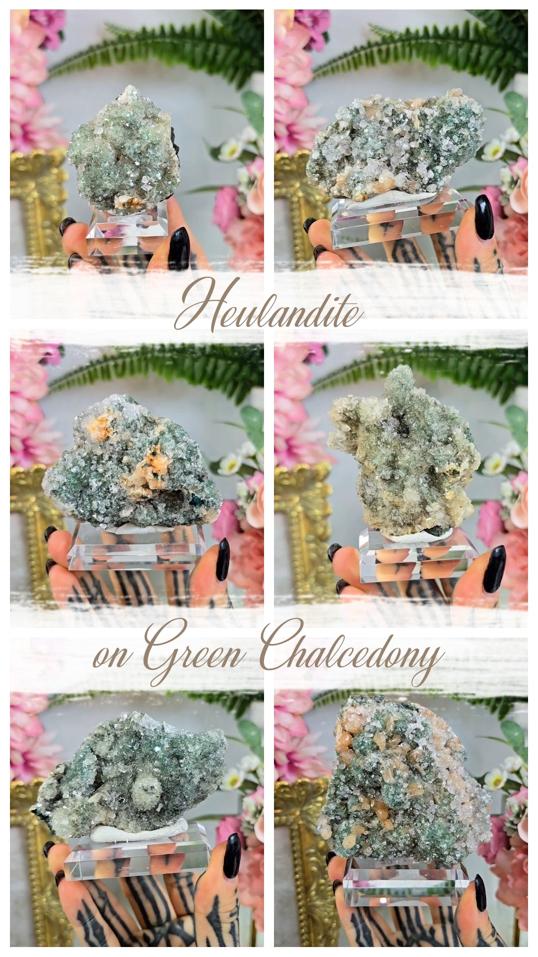 Sparkly Heulandite on Green Chalcedony