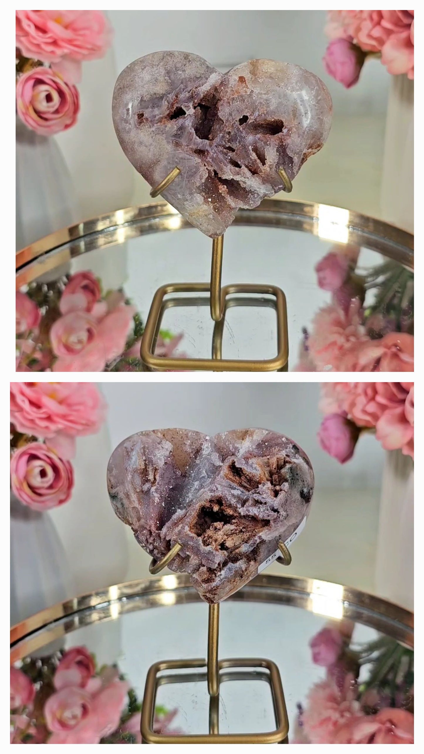 Pink Amethyst Heart on stand double sided H43