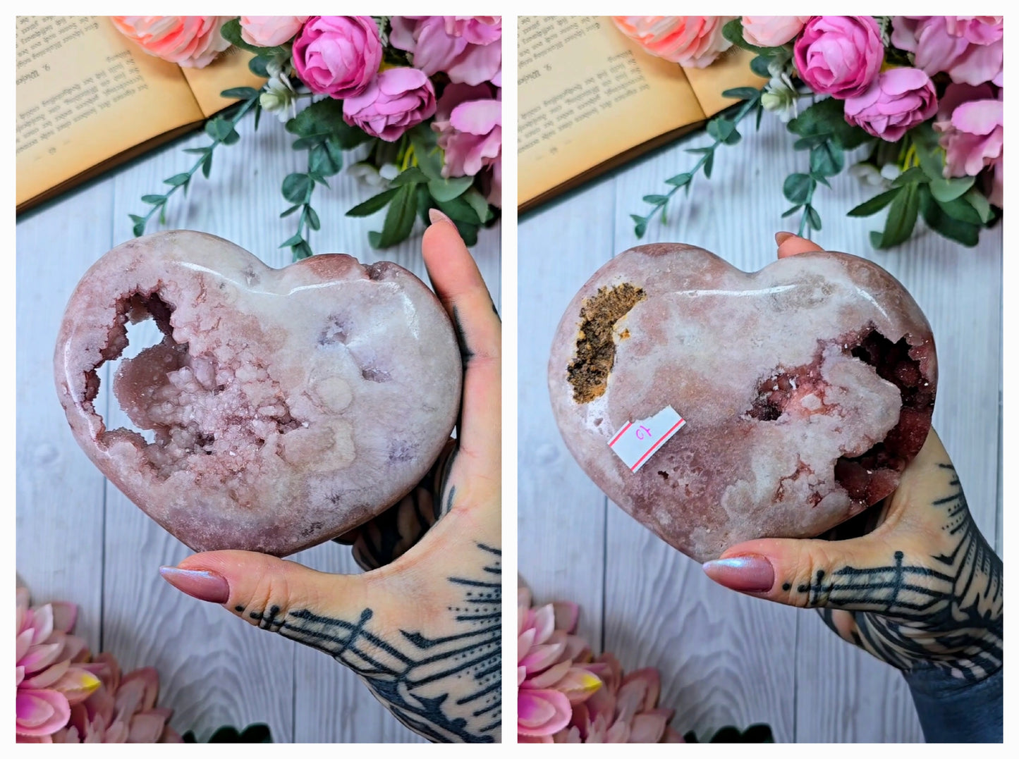 Pink Amethyst Heart on stand H101