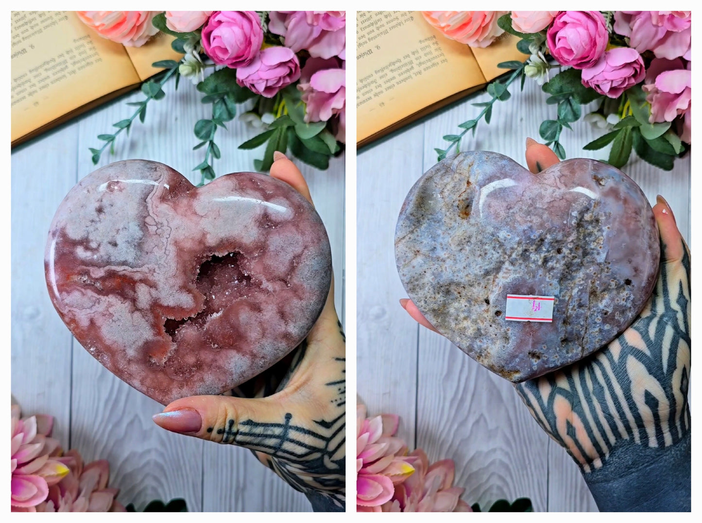 Pink Amethyst Heart on stand H102