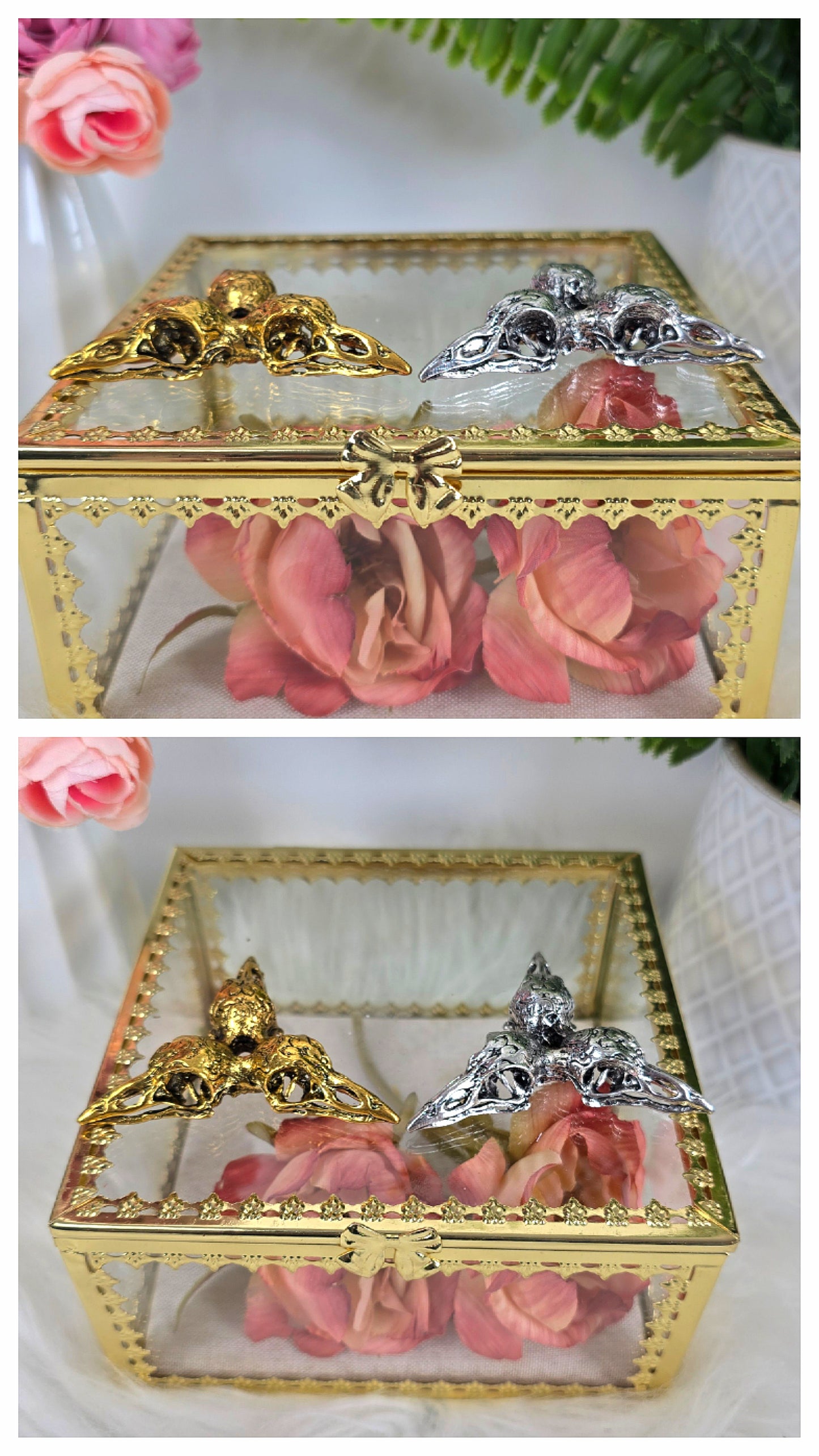 Sphere Stand "Raven Skulls" Gold or Silver