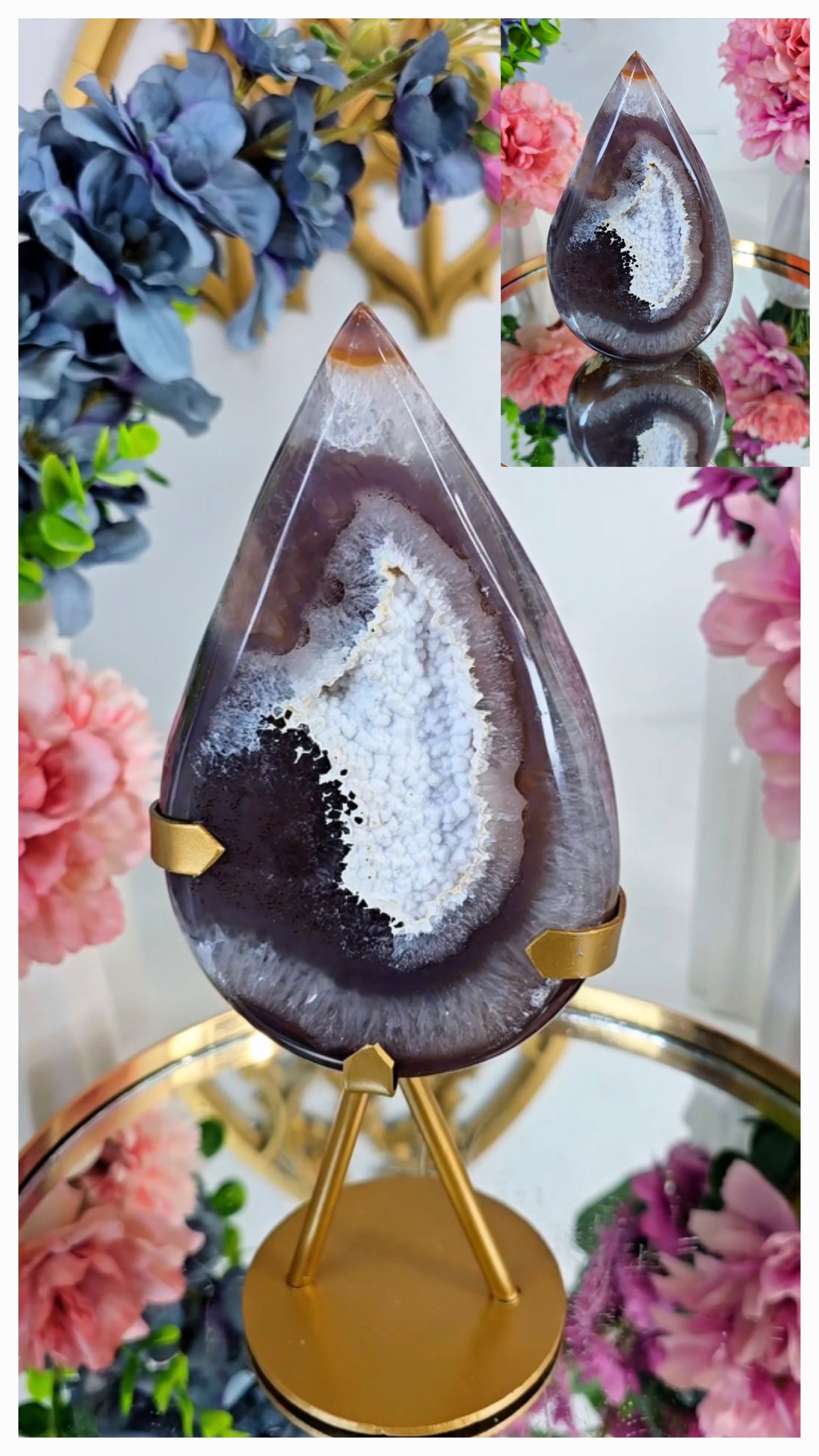 Druzy Agate Drop on Stand or Freestanding 04