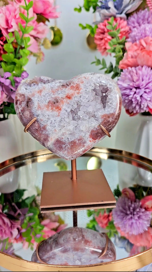 Pink Amethyst Heart on stand