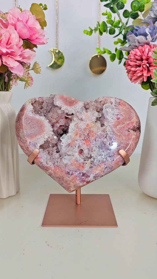 HUGE Pink Amethyst Heart on stand