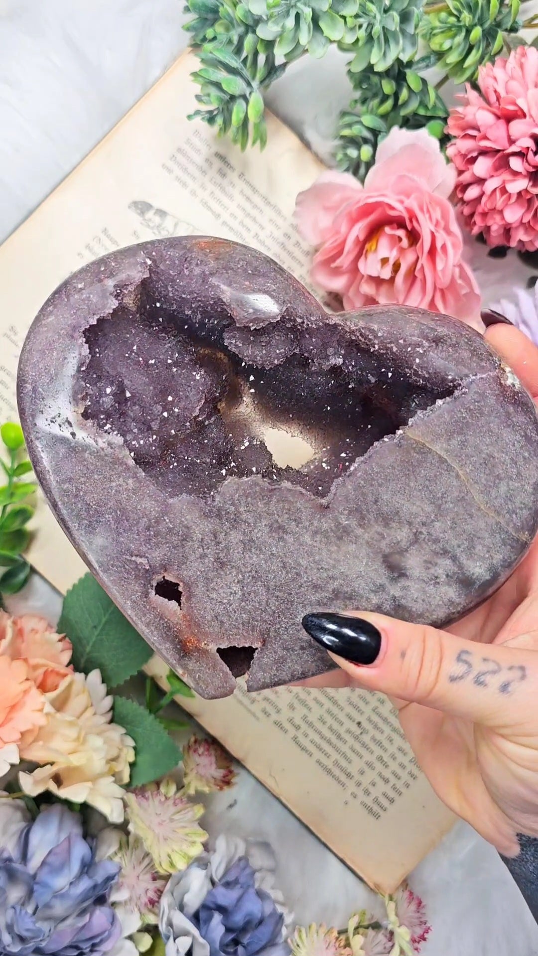 Pink Amethyst Heart on stand