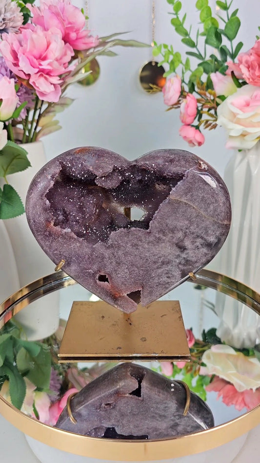 Pink Amethyst Heart on stand