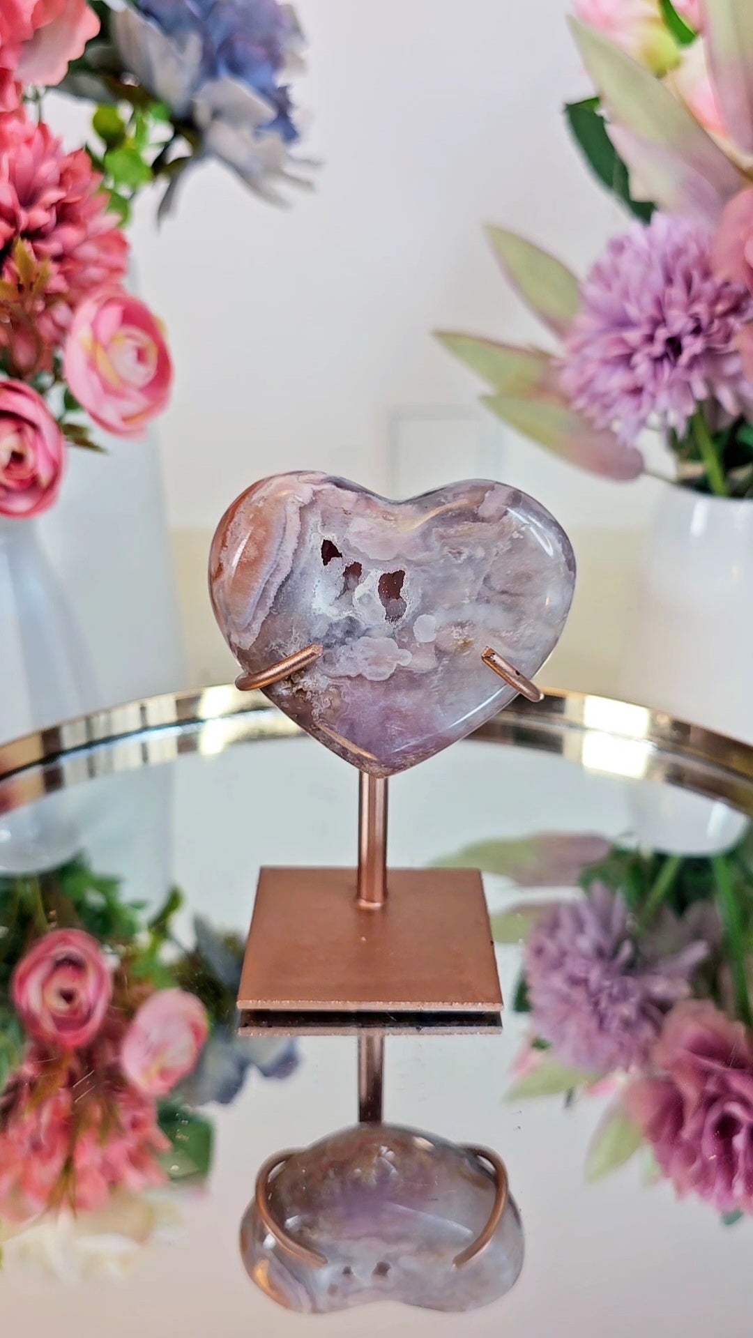 Pink Amethyst Heart on stand H01