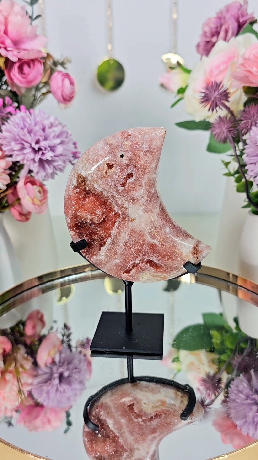 Pink Amethyst Moon on stand CM07