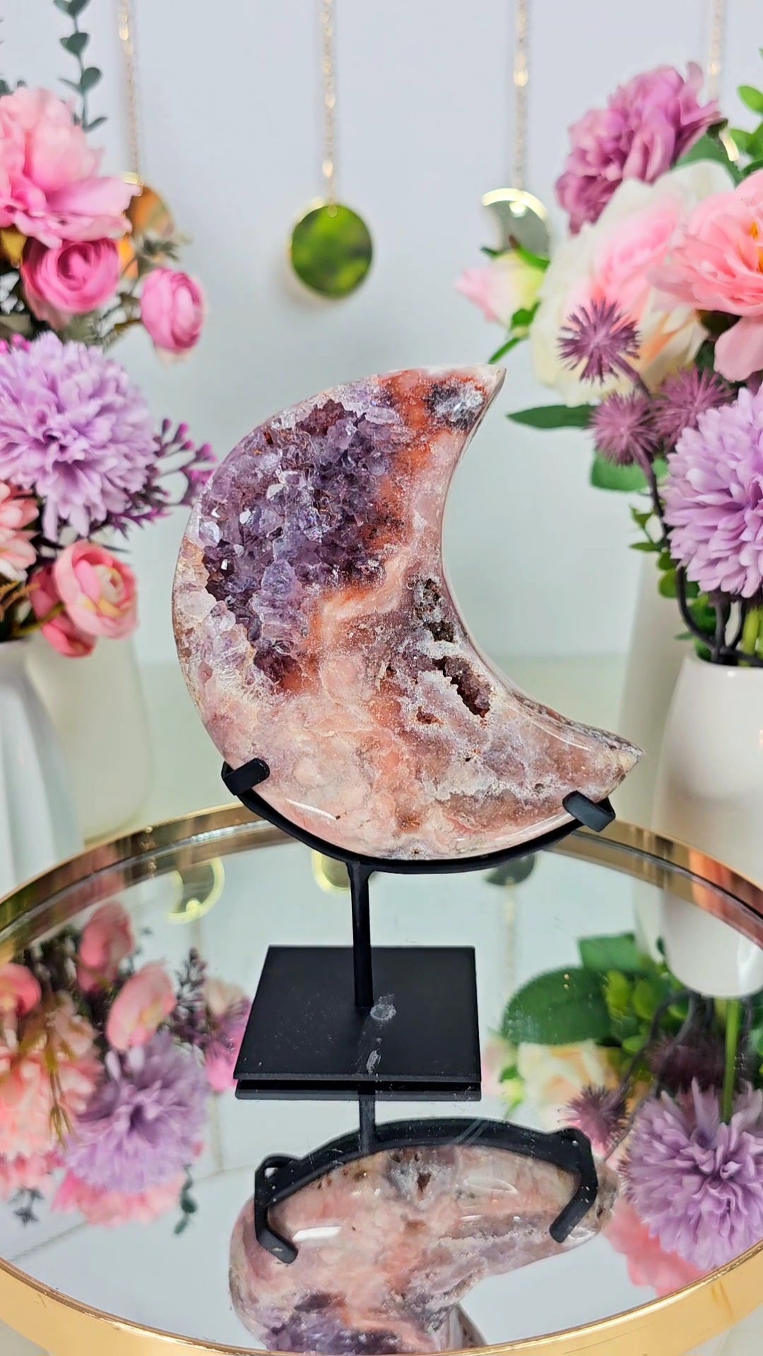 Pink Amethyst Moon on stand CM13