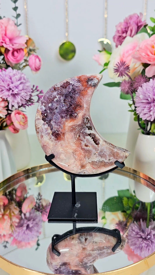 Pink Amethyst Moon on stand CM13