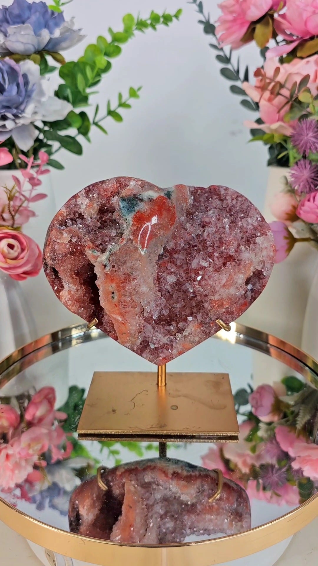 Pink Amethyst Heart on stand H23