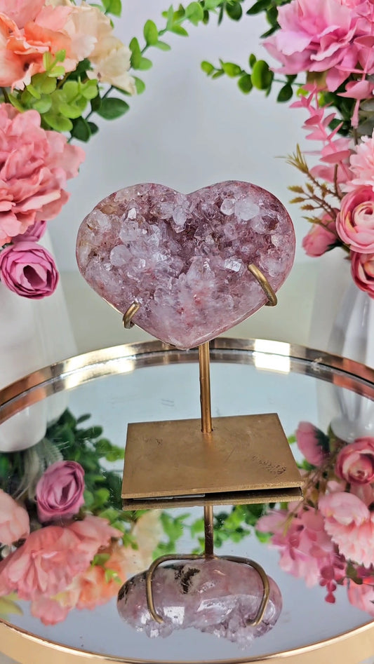 Pink Amethyst Heart on stand H29