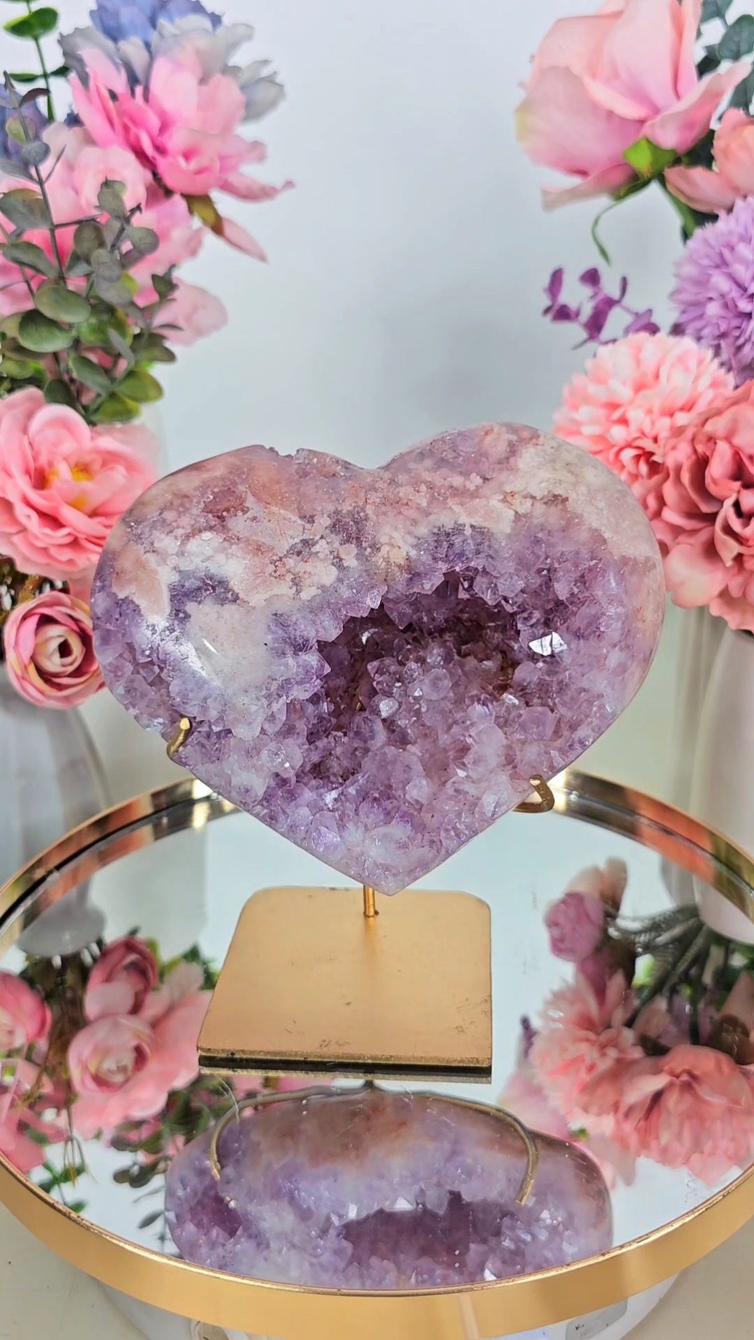 Pink Amethyst Heart on stand H50