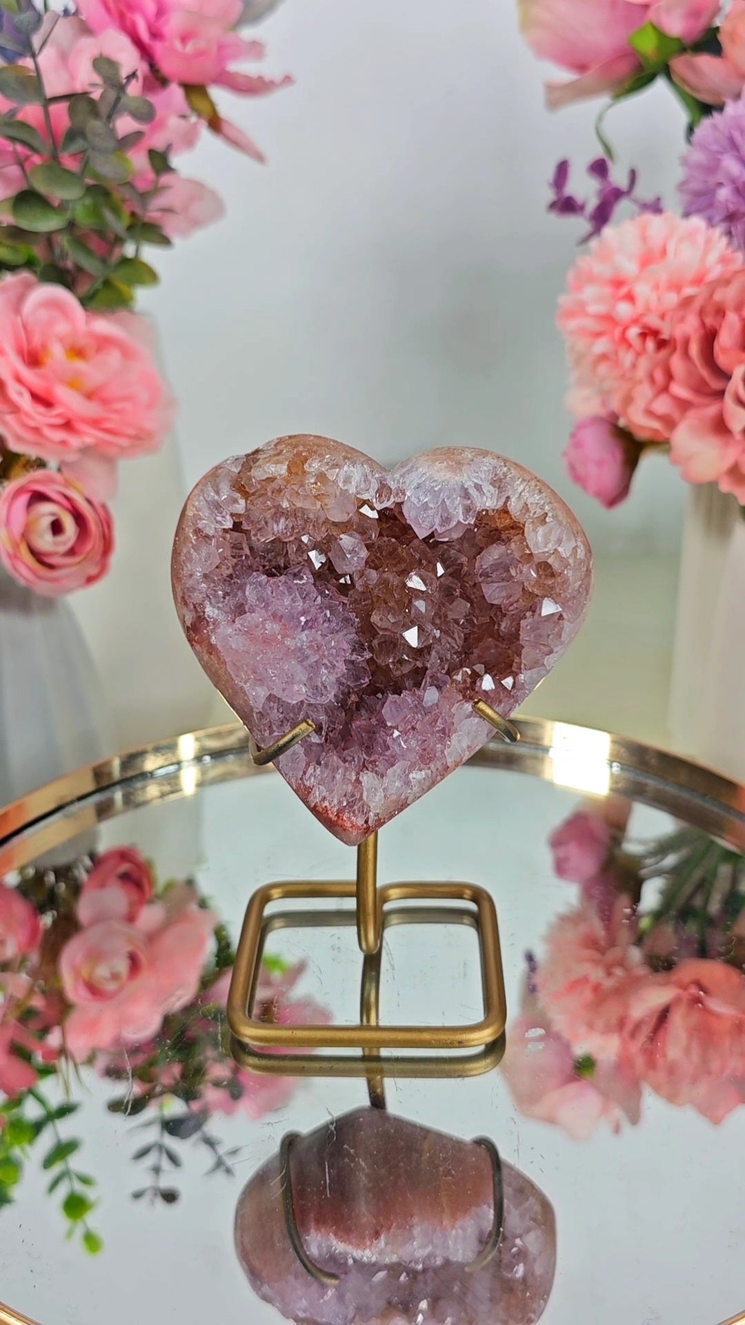 Pink Amethyst Heart on stand H46