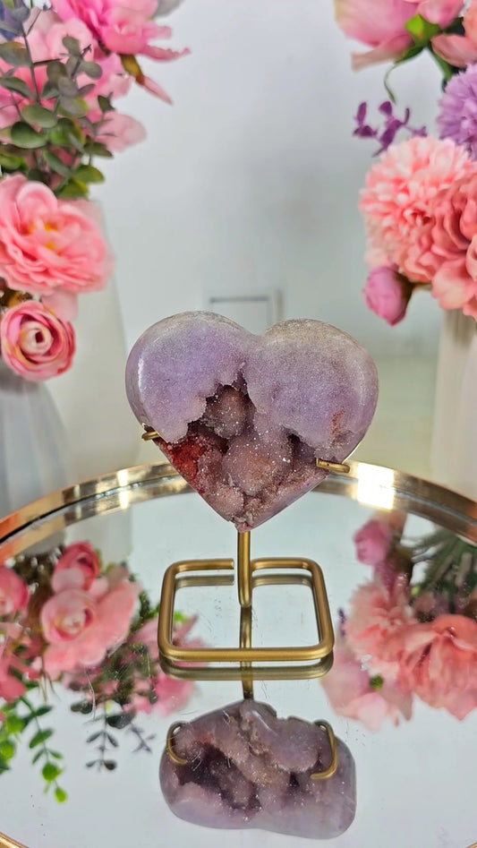 Pink Amethyst Heart on stand H44