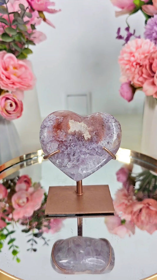 Pink Amethyst Heart on stand H41