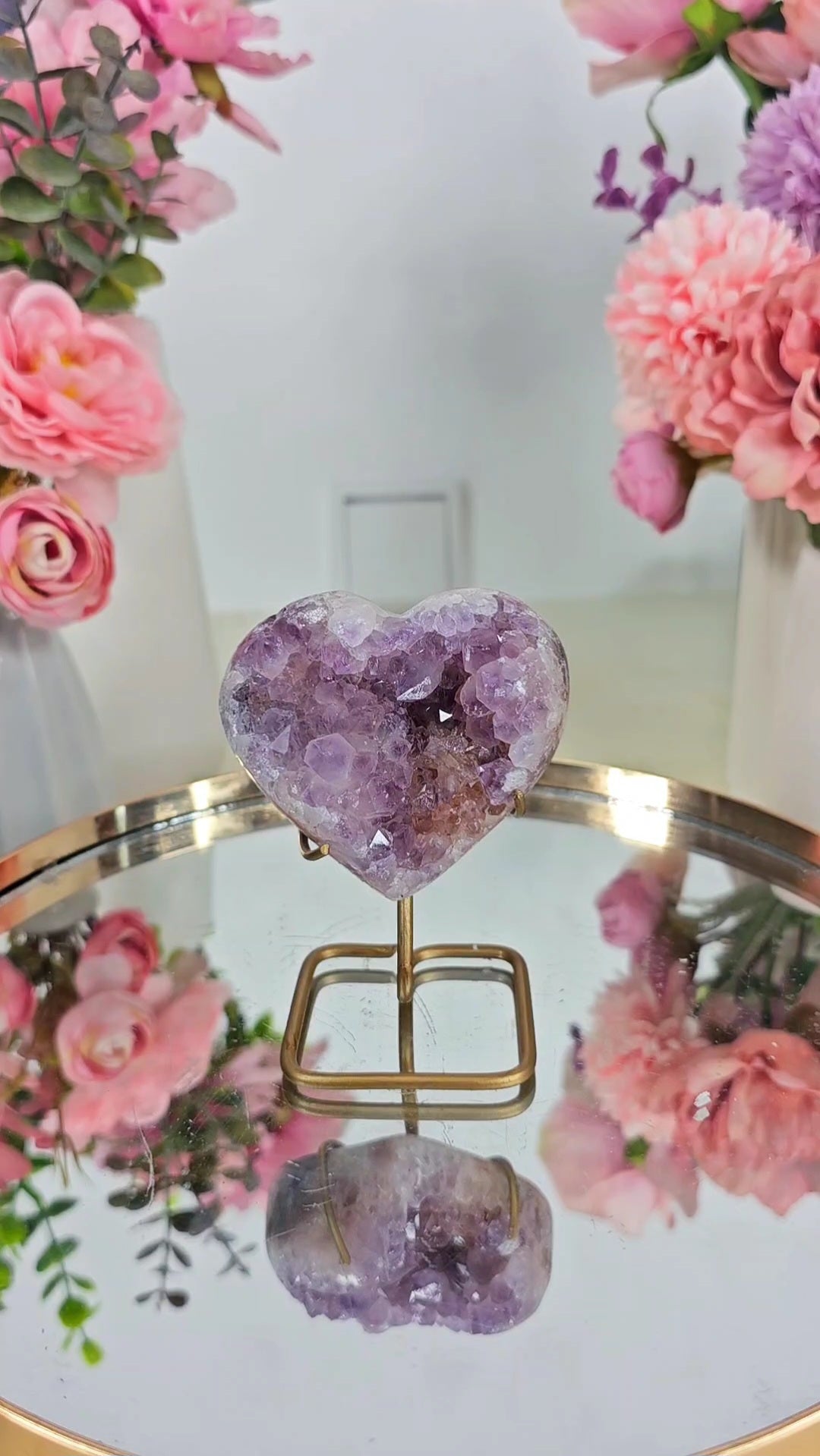 Pink Amethyst Heart on stand H37