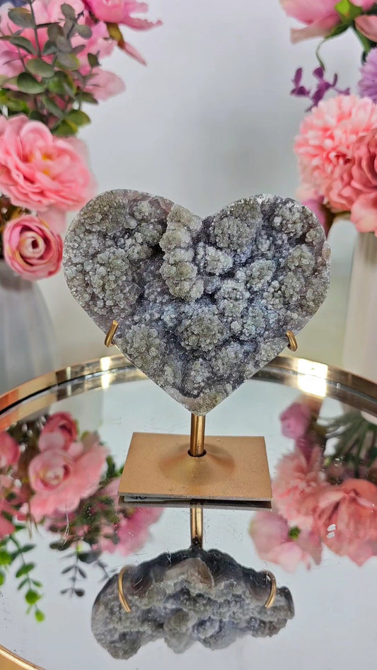 Druzy Green Zeolite Heart on stand H52