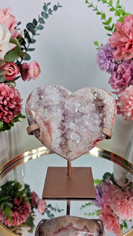 Pink Amethyst Heart on stand H53