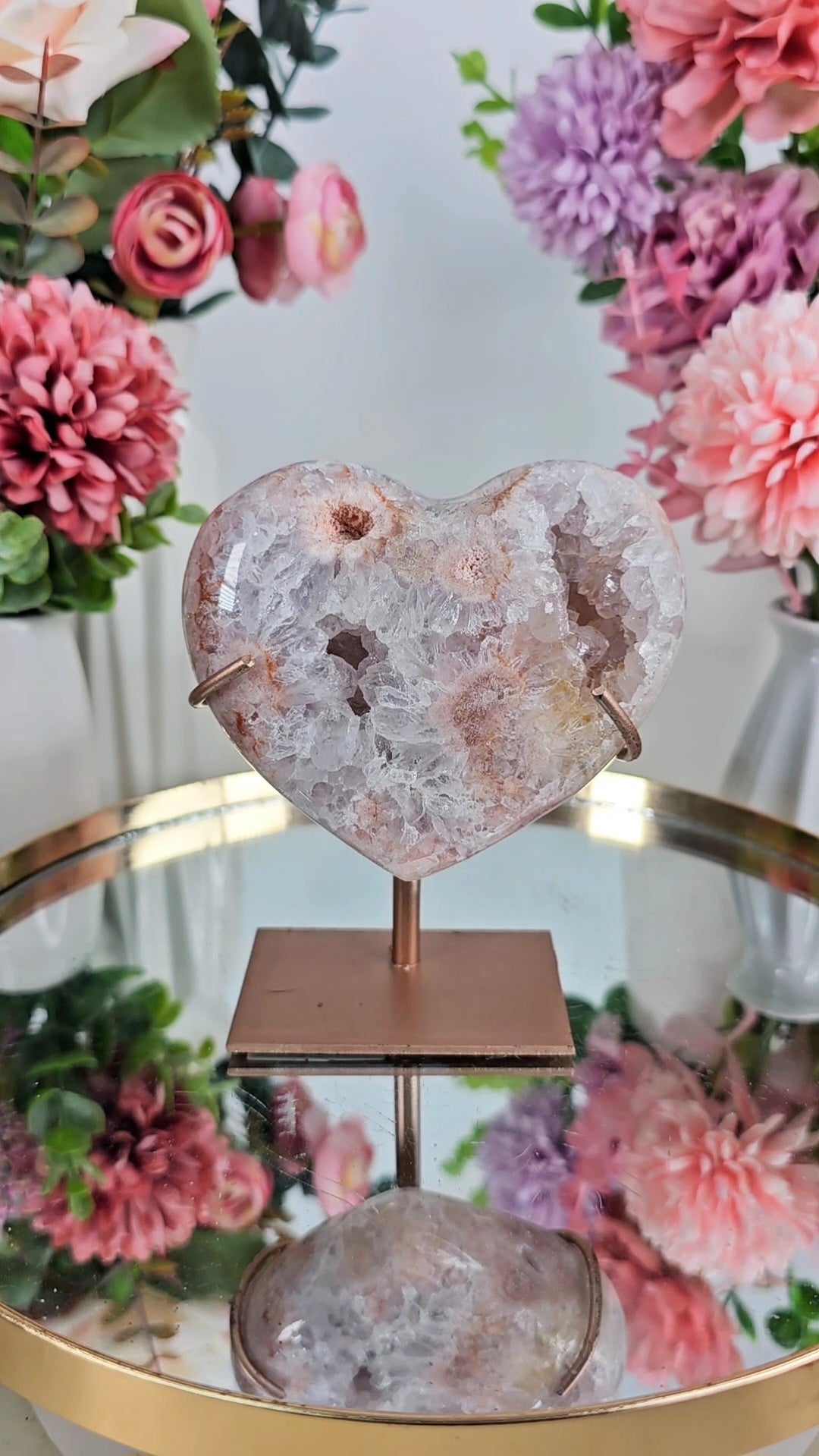 Pink Amethyst Heart on stand H56